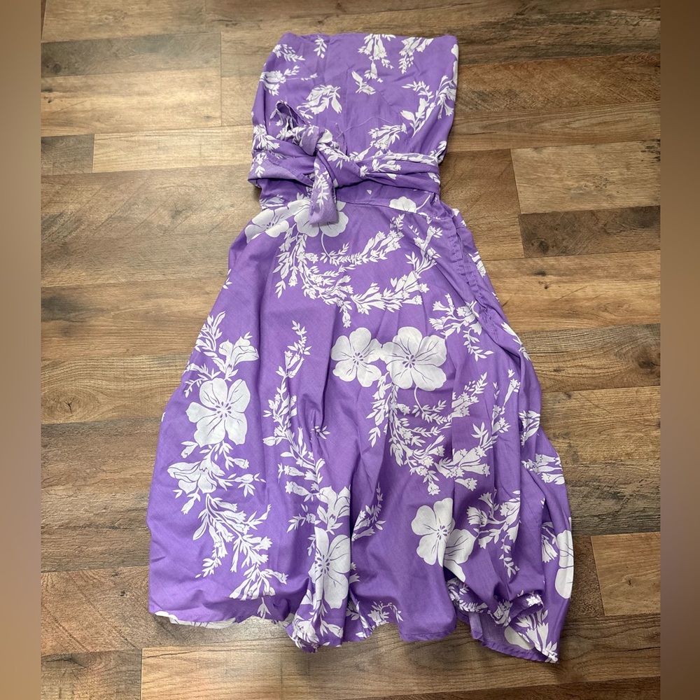 Vibrant Purple Strapless Dress with Floral Design